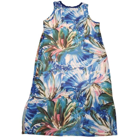 Soft Surroundings Tropical Hawaiian Floral Sleeveless Ankle Slits Midi Dress - Picture 3 of 8